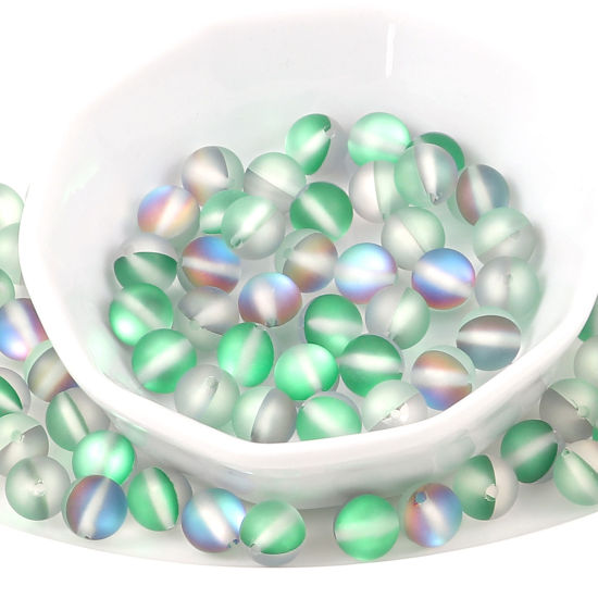 Image de 100 Pcs Perle Polaris Imitation en Verre Rond Vert Translucide Givré, Env. 6mm Dia, Trou: 0.9mm