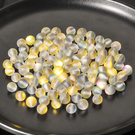 Image de 100 Pcs Perle Polaris Imitation en Verre Rond Jaune Translucide Givré, Env. 8mm Dia, Trou: 0.9mm