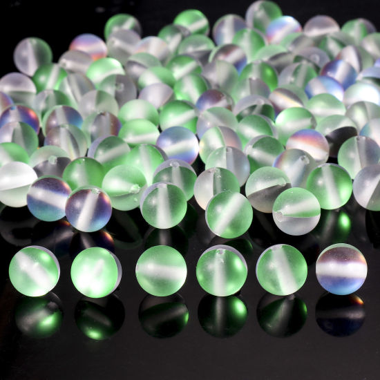 Image de 100 Pcs Perle Polaris Imitation en Verre Rond Vert Translucide Givré, Env. 8mm Dia, Trou: 0.9mm