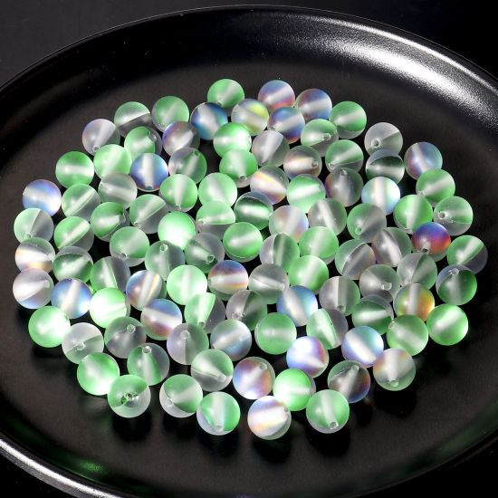 Image de 100 Pcs Perle Polaris Imitation en Verre Rond Vert Translucide Givré, Env. 8mm Dia, Trou: 0.9mm