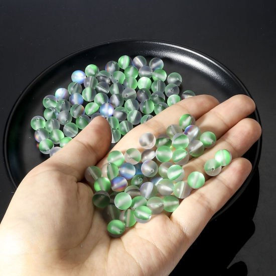 Image de 100 Pcs Perle Polaris Imitation en Verre Rond Vert Translucide Givré, Env. 8mm Dia, Trou: 0.9mm