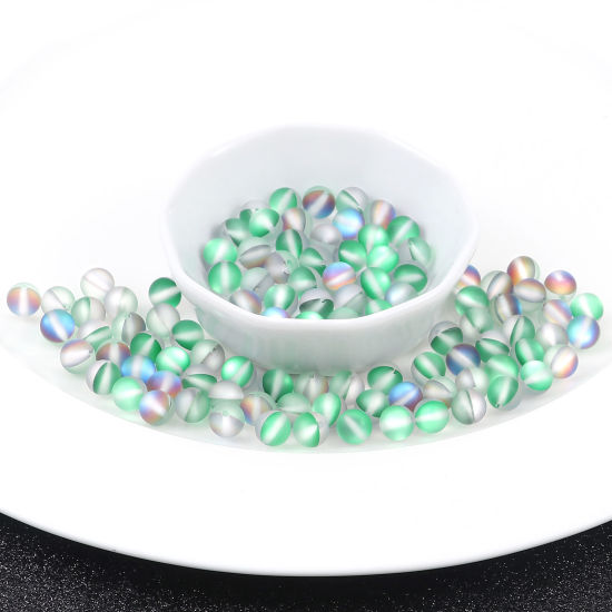 Image de 100 Pcs Perle Polaris Imitation en Verre Rond Vert Translucide Givré, Env. 8mm Dia, Trou: 0.9mm
