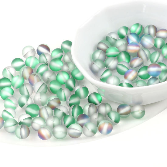 Image de 100 Pcs Perle Polaris Imitation en Verre Rond Vert Translucide Givré, Env. 8mm Dia, Trou: 0.9mm