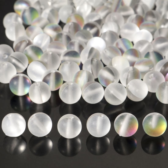 Image de 100 Pcs Perle Polaris Imitation en Verre Rond Multicolore Translucide Givré, Env. 8mm Dia, Trou: 0.9mm