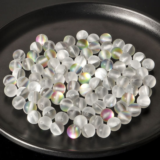 Image de 100 Pcs Perle Polaris Imitation en Verre Rond Multicolore Translucide Givré, Env. 8mm Dia, Trou: 0.9mm
