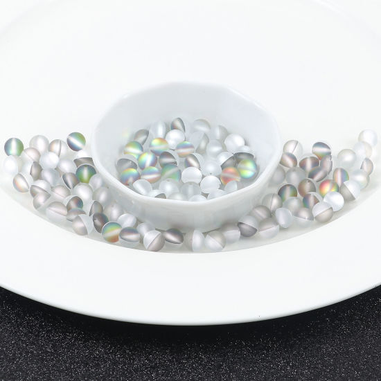 Image de 100 Pcs Perle Polaris Imitation en Verre Rond Multicolore Translucide Givré, Env. 8mm Dia, Trou: 0.9mm
