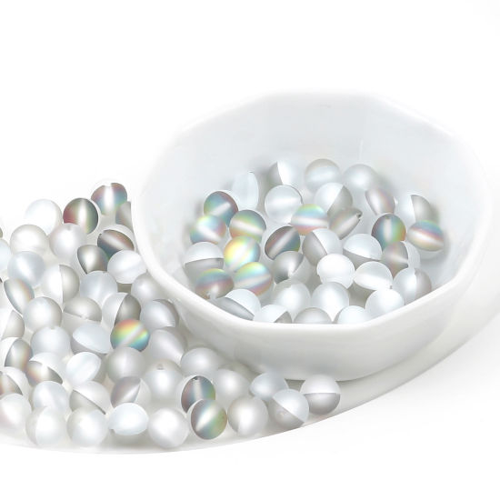 Image de 100 Pcs Perle Polaris Imitation en Verre Rond Multicolore Translucide Givré, Env. 8mm Dia, Trou: 0.9mm