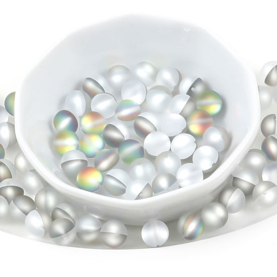 Image de 100 Pcs Perle Polaris Imitation en Verre Rond Multicolore Translucide Givré, Env. 8mm Dia, Trou: 0.9mm