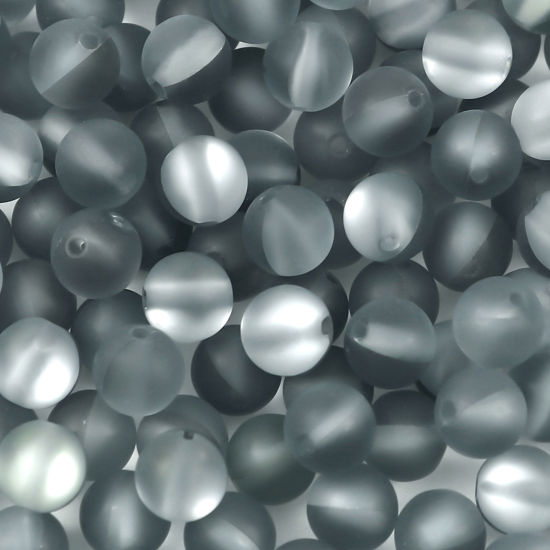 Image de 100 Pcs Perle Polaris Imitation en Verre Rond Gris Translucide Givré, Env. 8mm Dia, Trou: 0.9mm