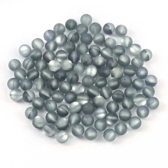 Image de 100 Pcs Perle Polaris Imitation en Verre Rond Gris Translucide Givré, Env. 8mm Dia, Trou: 0.9mm