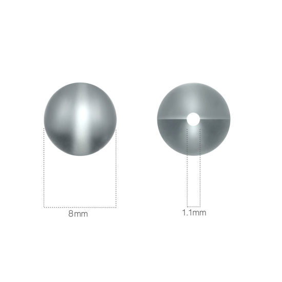Image de 100 Pcs Perle Polaris Imitation en Verre Rond Gris Translucide Givré, Env. 8mm Dia, Trou: 0.9mm