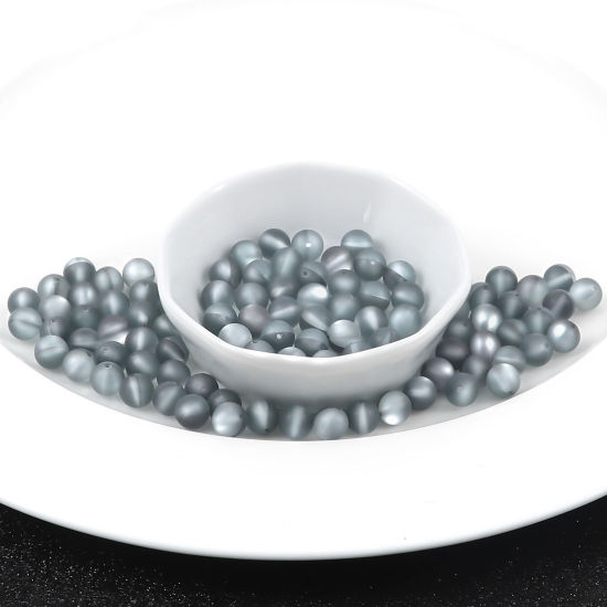 Image de 100 Pcs Perle Polaris Imitation en Verre Rond Gris Translucide Givré, Env. 8mm Dia, Trou: 0.9mm
