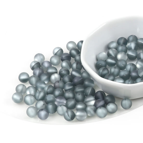 Image de 100 Pcs Perle Polaris Imitation en Verre Rond Gris Translucide Givré, Env. 8mm Dia, Trou: 0.9mm