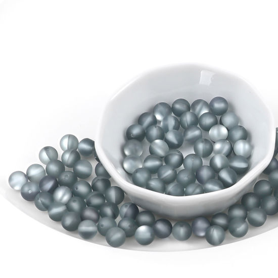 Image de 100 Pcs Perle Polaris Imitation en Verre Rond Gris Translucide Givré, Env. 8mm Dia, Trou: 0.9mm