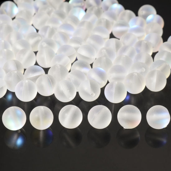 Image de 100 Pcs Perle Polaris Imitation en Verre Rond Blanc Translucide Givré, Env. 8mm Dia, Trou: 0.9mm