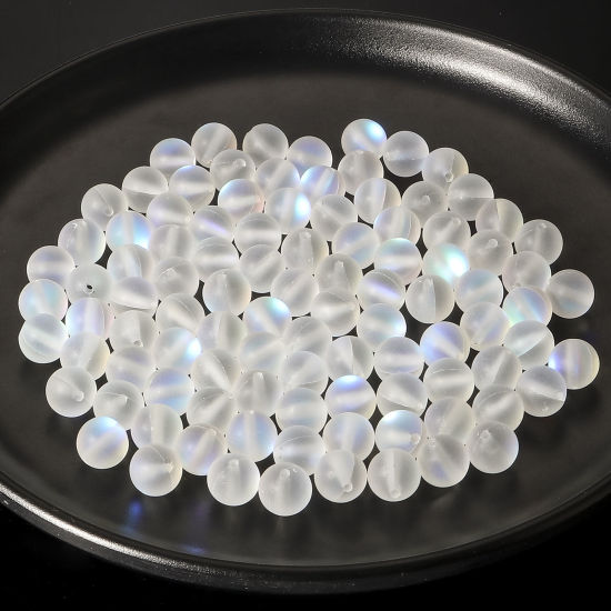 Image de 100 Pcs Perle Polaris Imitation en Verre Rond Blanc Translucide Givré, Env. 8mm Dia, Trou: 0.9mm
