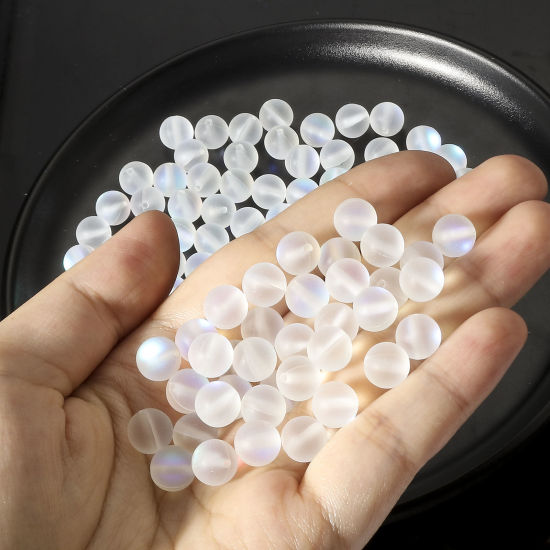 Image de 100 Pcs Perle Polaris Imitation en Verre Rond Blanc Translucide Givré, Env. 8mm Dia, Trou: 0.9mm