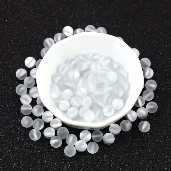 Image de 100 Pcs Perle Polaris Imitation en Verre Rond Blanc Translucide Givré, Env. 8mm Dia, Trou: 0.9mm
