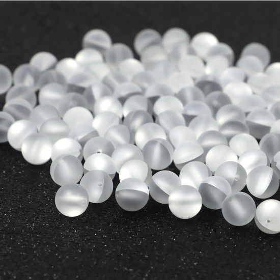 Image de 100 Pcs Perle Polaris Imitation en Verre Rond Blanc Translucide Givré, Env. 8mm Dia, Trou: 0.9mm