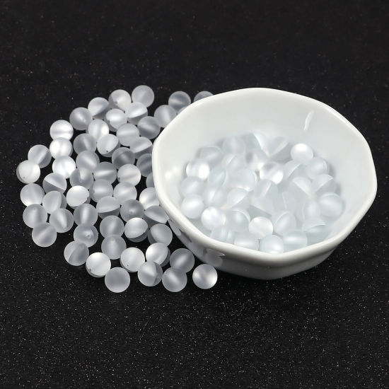 Image de 100 Pcs Perle Polaris Imitation en Verre Rond Blanc Translucide Givré, Env. 8mm Dia, Trou: 0.9mm