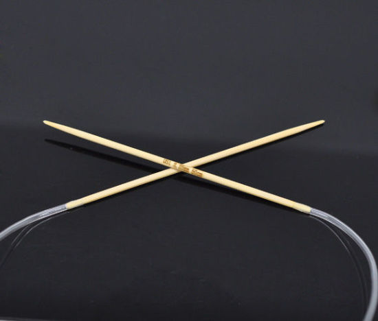 Image de (US1 2.25mm) Aiguilles Circulaire en Bambou Couleur Naturelle 50cm long, 1 Paire