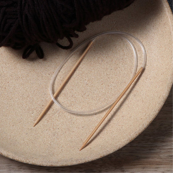 Image de (US1 2.25mm) Aiguilles Circulaire en Bambou Couleur Naturelle 50cm long, 1 Paire