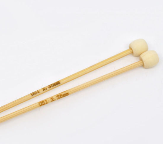 Image de (US1 2.25mm) Aiguilles à Tricoter Unique Point en Bambou Couleur Naturelle 34cm long, 1 Kit ( 2 Pcs/Kit)