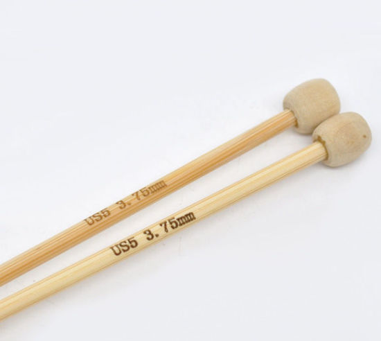 Image de (US5 3.75mm) Aiguilles à Tricoter Unique Point en Bambou Couleur Naturelle 34cm long, 1 Kit ( 2 Pcs/Kit)