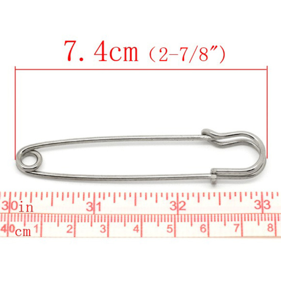 Image de Broches Épingles de Sûreté en Alliage de Fer Argent Mat 7.4cm x 1.4cm, 1 Pièce