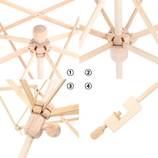 Image de 1 Pièce Dévidoir Parapluie pour Tricot et Crochet en Bois Naturel 72cm x 63cm