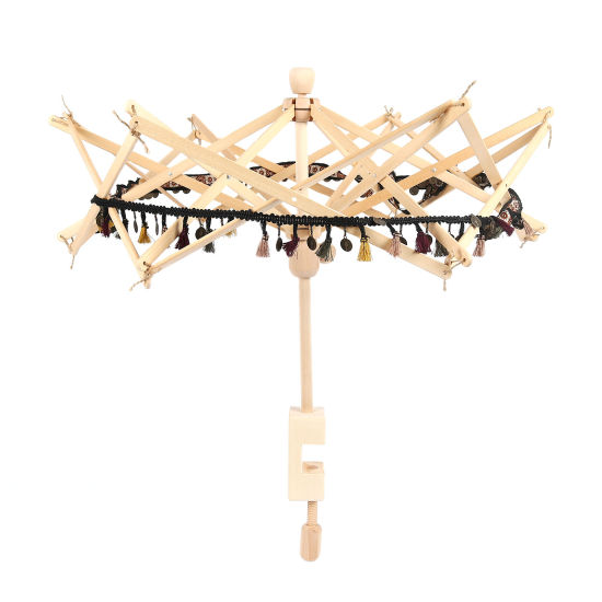 Image de 1 Pièce Dévidoir Parapluie pour Tricot et Crochet en Bois Naturel 72cm x 63cm