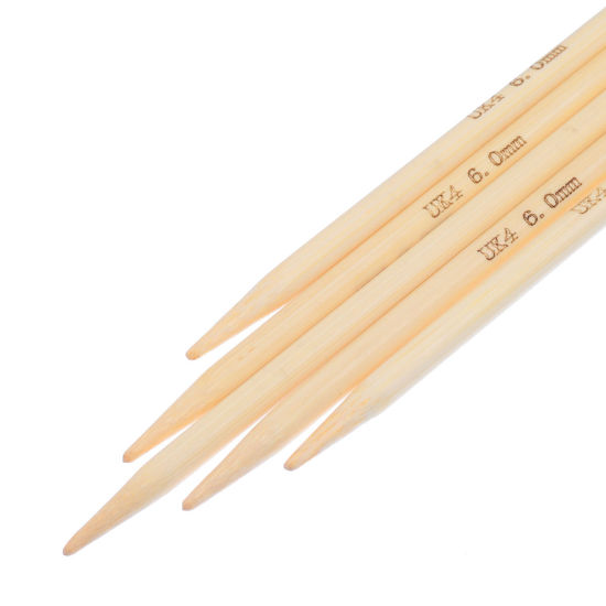 Image de (UK4 6.0mm) Aiguilles à Tricoter Double Point en Bambou Couleur Naturelle 15cm Long, 1 Kit ( 5 Pcs/Kit)
