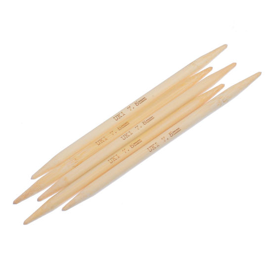 Image de (UK1 7.5mm) Aiguilles à Tricoter Double Point en Bambou Couleur Naturelle 15cm Long, 1 Paire ( 5 Pcs/Kit)