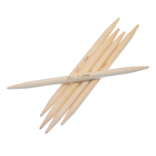 Image de (UK1 7.5mm) Aiguilles à Tricoter Double Point en Bambou Couleur Naturelle 15cm Long, 1 Paire ( 5 Pcs/Kit)