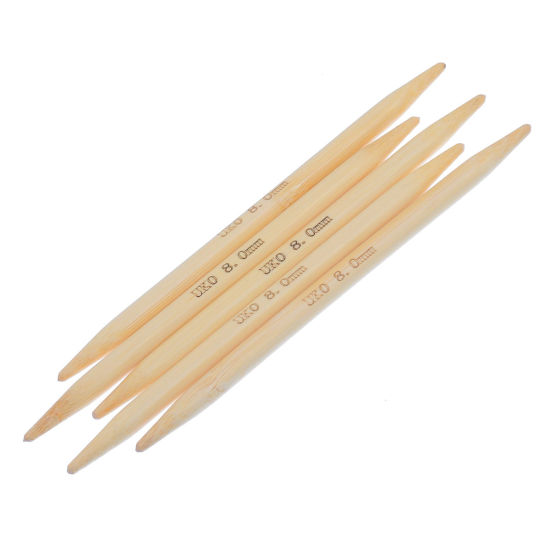 Image de (UK0 8.0mm) Aiguilles à Tricoter Double Point en Bambou Couleur Naturelle 15cm Long, 1 Kit ( 5 Pcs/Kit)