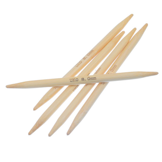 Image de (UK0 8.0mm) Aiguilles à Tricoter Double Point en Bambou Couleur Naturelle 15cm Long, 1 Kit ( 5 Pcs/Kit)