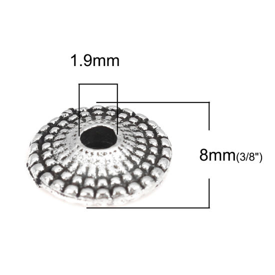 Image de Perles Bicônes en Alliage de Zinc UFO Argent Vieilli à Pois 8mm Dia, Taille de Trou: 1.9mm, 70 Pcs