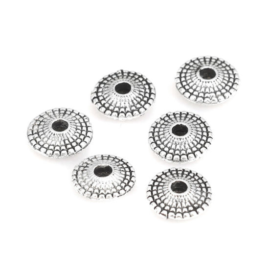 Image de Perles Bicônes en Alliage de Zinc UFO Argent Vieilli à Pois 8mm Dia, Taille de Trou: 1.9mm, 70 Pcs