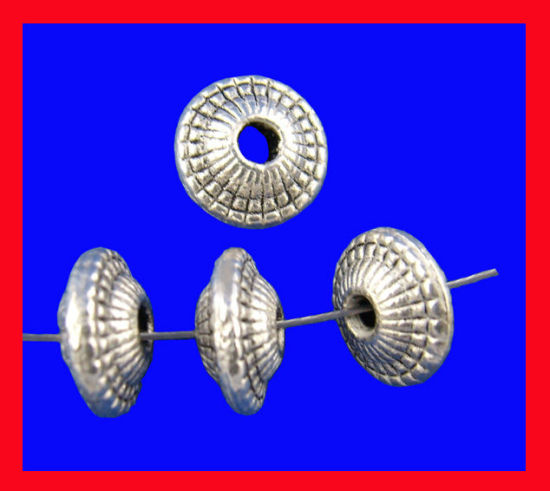 Image de Perles Bicônes en Alliage de Zinc UFO Argent Vieilli à Pois 8mm Dia, Taille de Trou: 1.9mm, 70 Pcs