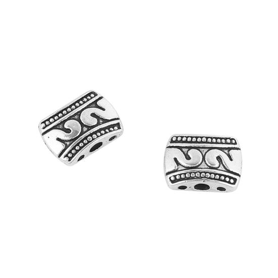 Bild von 35 Stück Zinklegierung Zwischenperlen Spacer Perlen zur DIY-Schmuckherstellung 3 Löcher Antiksilber Viereck Zahl Message " 2 " ca. 11mm x 8mm, Loch:ca. 2mm 1.2mm