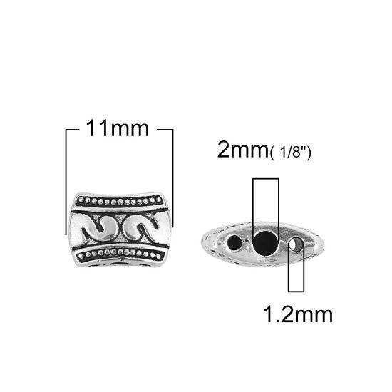Bild von 35 Stück Zinklegierung Zwischenperlen Spacer Perlen zur DIY-Schmuckherstellung 3 Löcher Antiksilber Viereck Zahl Message " 2 " ca. 11mm x 8mm, Loch:ca. 2mm 1.2mm