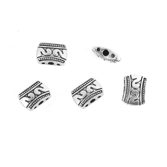Bild von 35 Stück Zinklegierung Zwischenperlen Spacer Perlen zur DIY-Schmuckherstellung 3 Löcher Antiksilber Viereck Zahl Message " 2 " ca. 11mm x 8mm, Loch:ca. 2mm 1.2mm