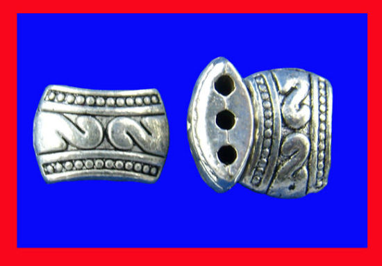 Bild von 35 Stück Zinklegierung Zwischenperlen Spacer Perlen zur DIY-Schmuckherstellung 3 Löcher Antiksilber Viereck Zahl Message " 2 " ca. 11mm x 8mm, Loch:ca. 2mm 1.2mm