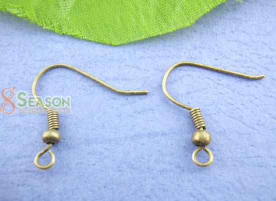 合金 イヤリング部品フック 曲げ ブロンズトーン 18mm x 19mm、 ワイヤーサイズ:（22ゲージ）、200 PCs の画像