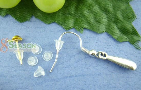 Picture of Rubber Ear Nuts Post Stopper Earring Findings Clear 5mm x 5mm - 4mm x 4mm, 1000 PCs