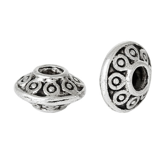 Image de Perles Bicônes en Alliage de Zinc UFO Argent Vieilli 6mm x4mm, Taille de Trou: 1.1mm, 100 Pcs