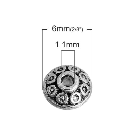 Image de Perles Bicônes en Alliage de Zinc UFO Argent Vieilli 6mm x4mm, Taille de Trou: 1.1mm, 100 Pcs