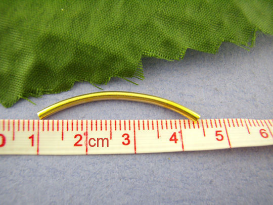 合金 スペーサ ビーズ チューブ ゴールドメッキ 約3.5cm x 2.0mm、 　穴：約1.6mm、 200 PCs の画像