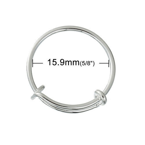 Image de Bague Réglable en Laiton Rond Argent Mat 15.9mm (Taille d'US: 5.25), 2 Pcs