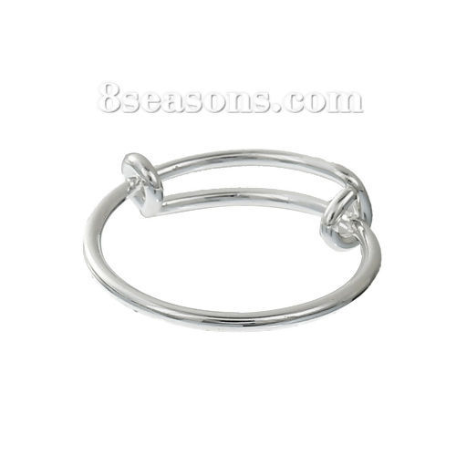 Image de Bague Réglable en Laiton Rond Argent Mat 15.9mm (Taille d'US: 5.25), 2 Pcs
